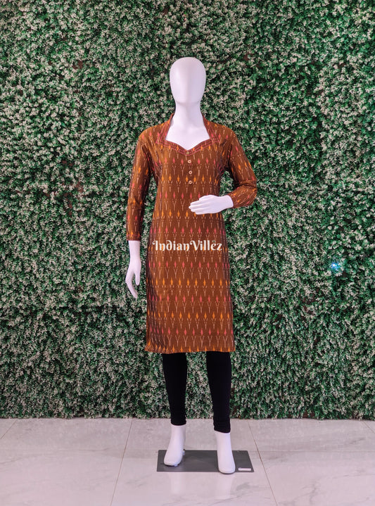 Mustard Odisha Ikat Designer Cotton Kurti