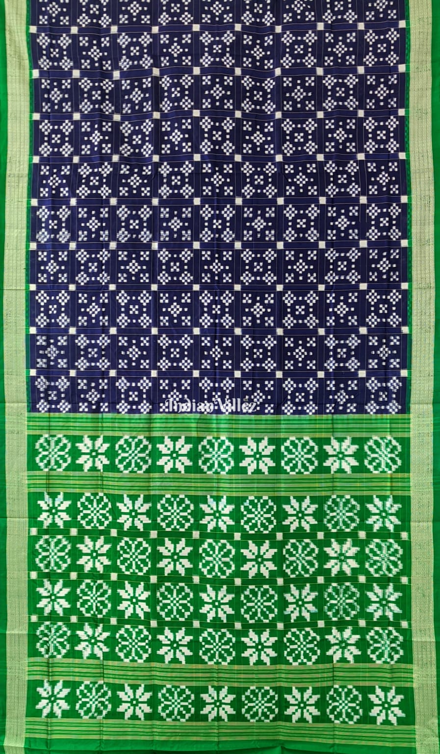 Royal Blue Green Pasapali Pure Sambalpuri Silk Saree