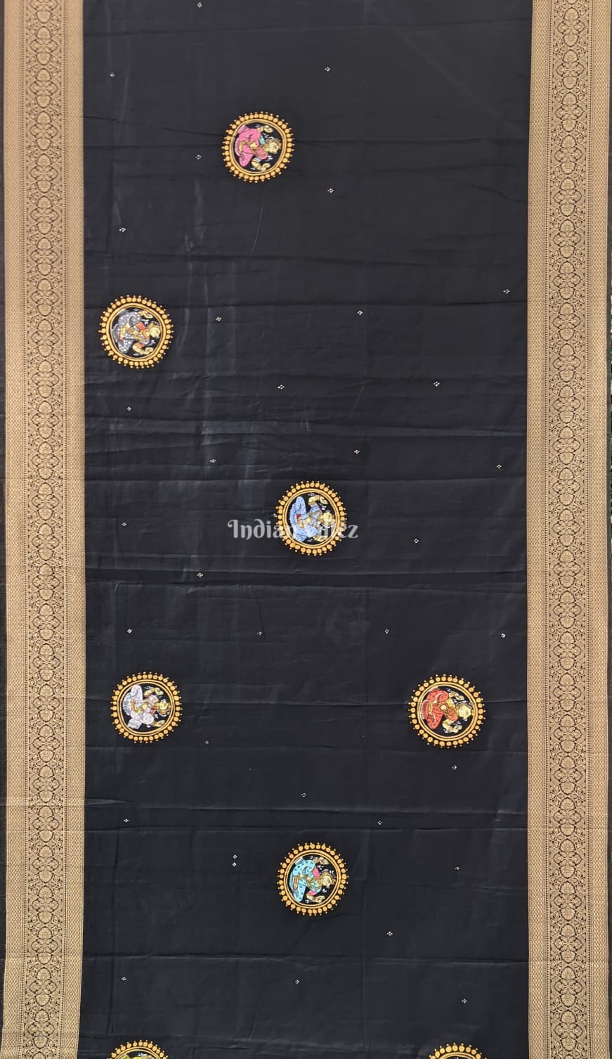 Black Nartaki Theme Pattachitra Silk Saree