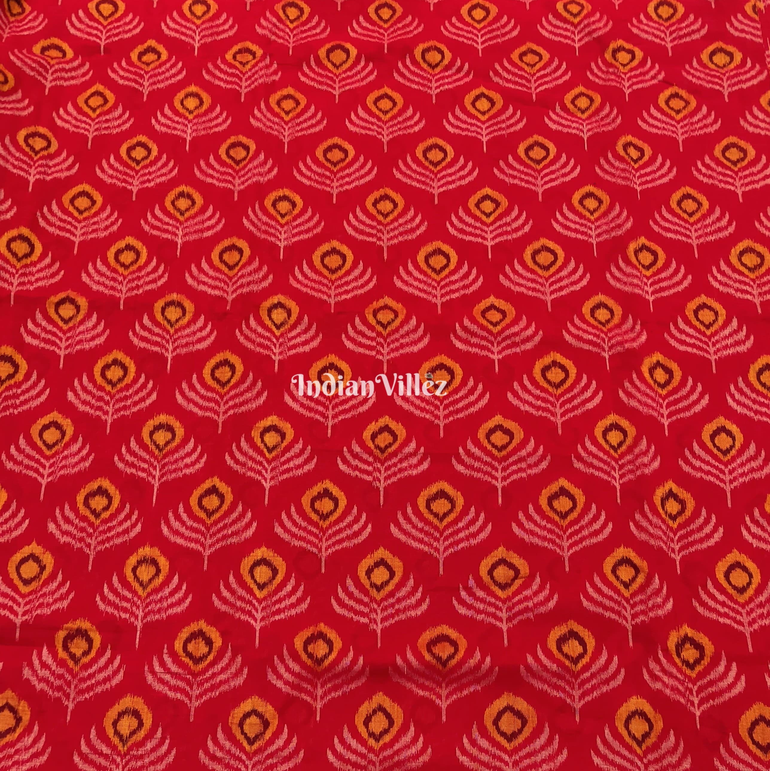 Red Mayur Chandrika Sambalpuri Ikat Cotton Fabric
