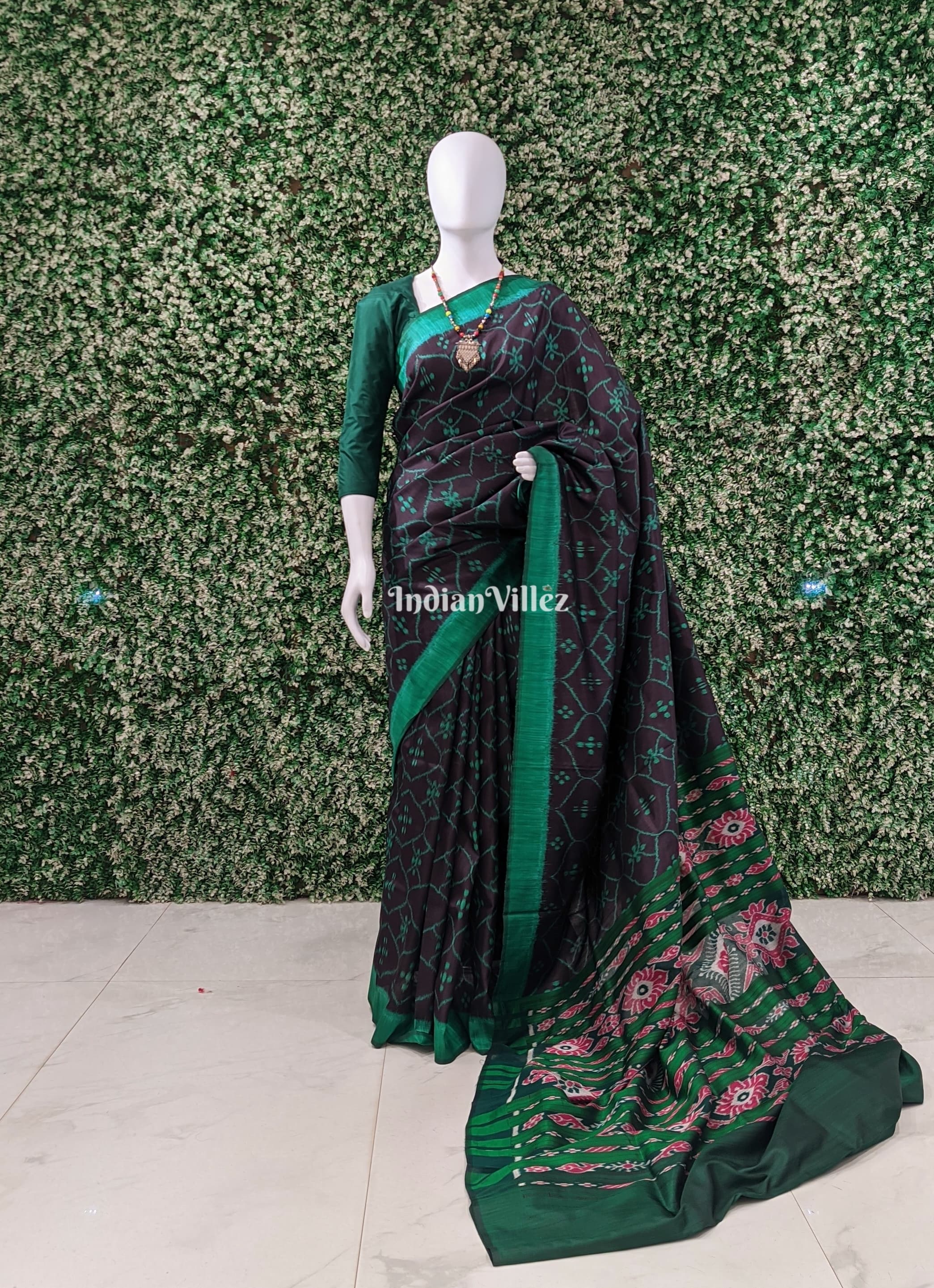 Dark Navy Blue Odisha Ikat Contemporary Silk Saree