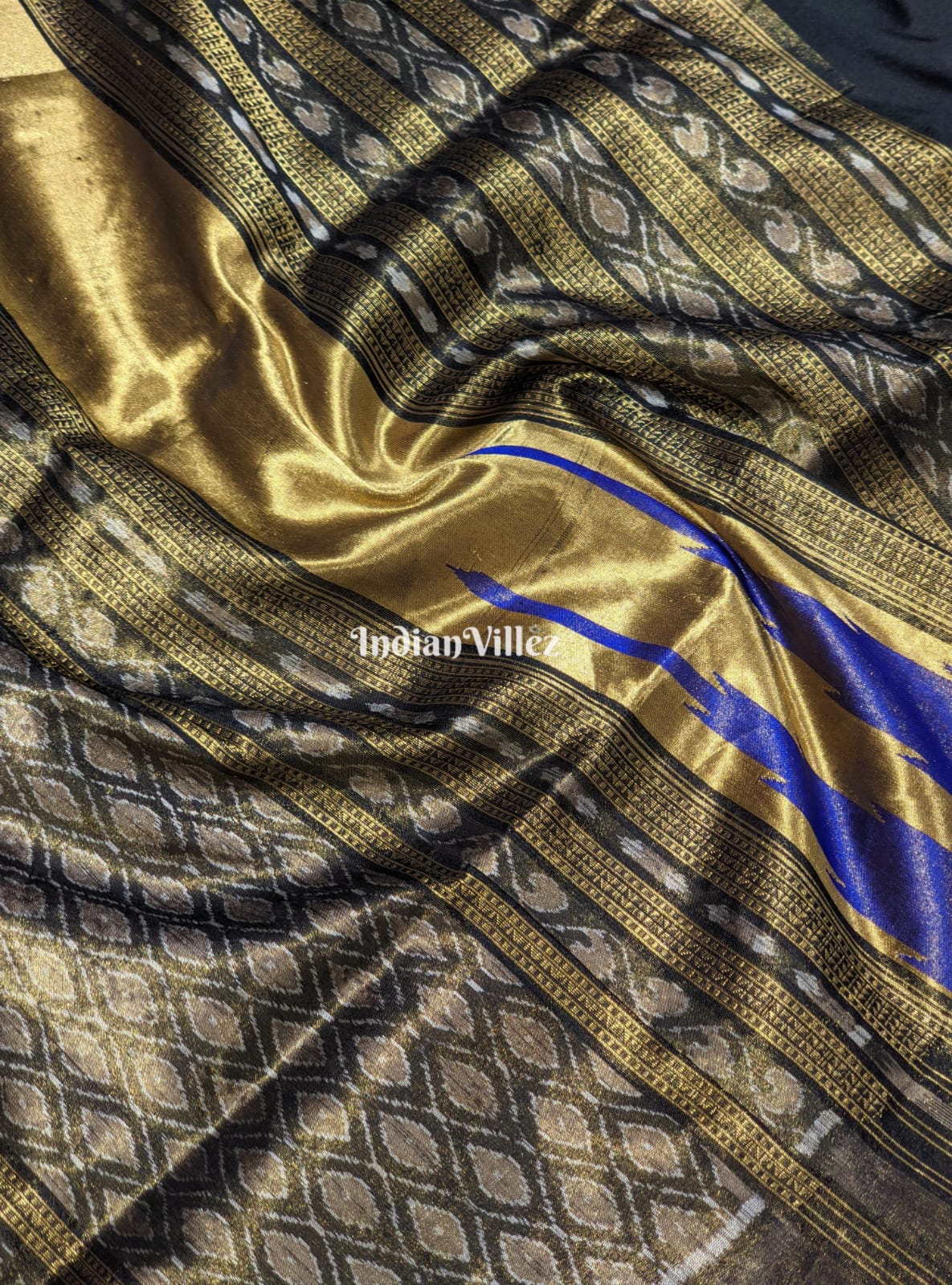 Black Golden Border Tissue Zari Sambalpuri Silk Saree