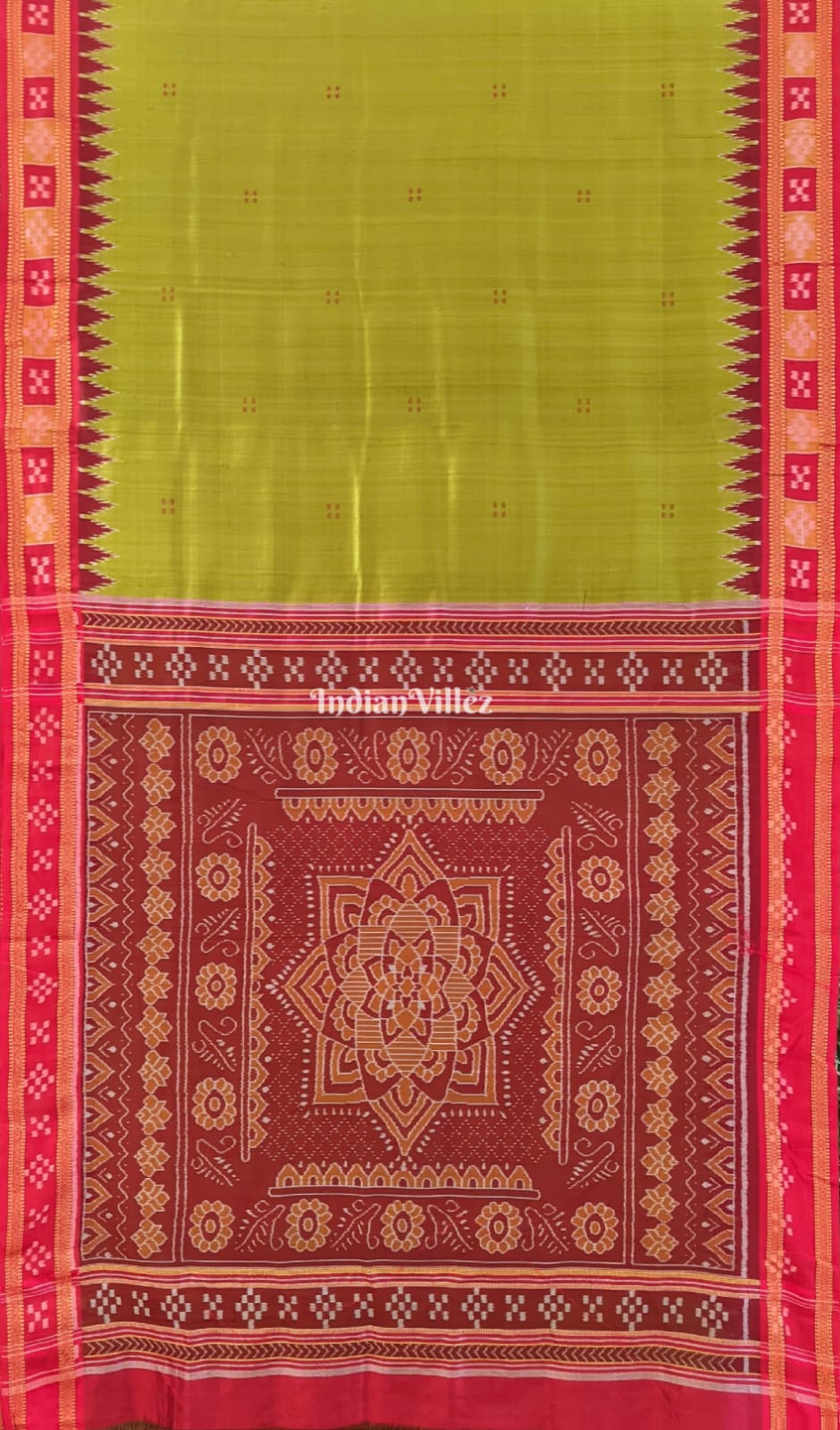 Mehendi Green Butta Design Border Pasapali Khandua Silk Saree