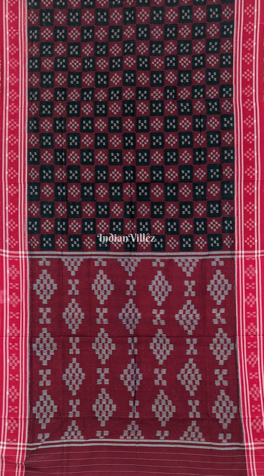 Black Red Pasapali Sambalpuri Cotton Saree
