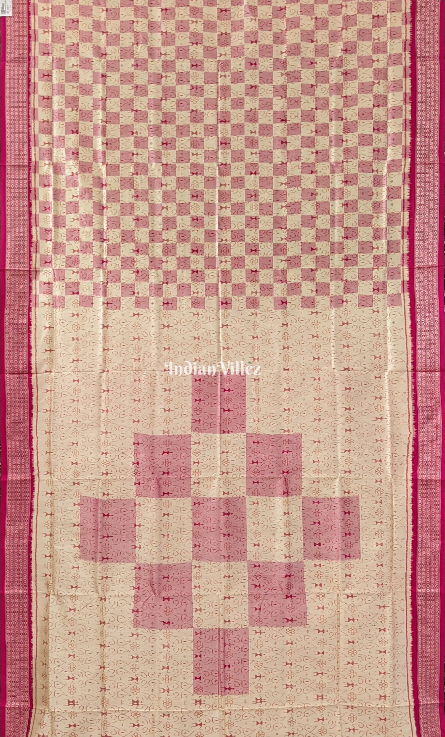 Off-white Pink Sambalpuri Ikat Silk Saree