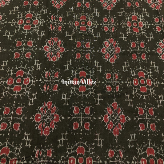 Black Tribal Jhoti Design Sambalpuri Ikat Cotton Fabric