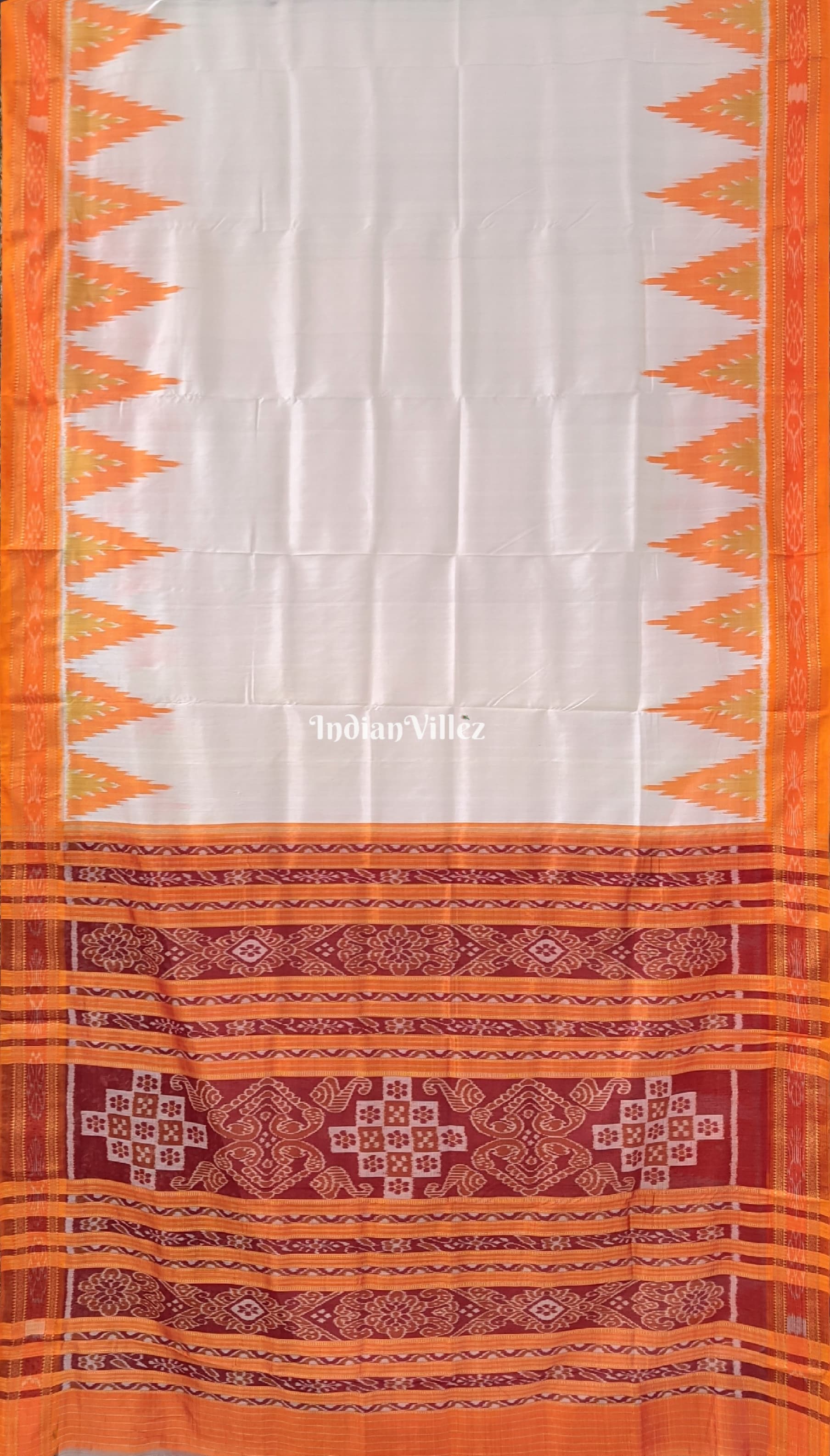 White Yellow Odisha Ikat Khandua Silk Saree with Pasapali Anchal