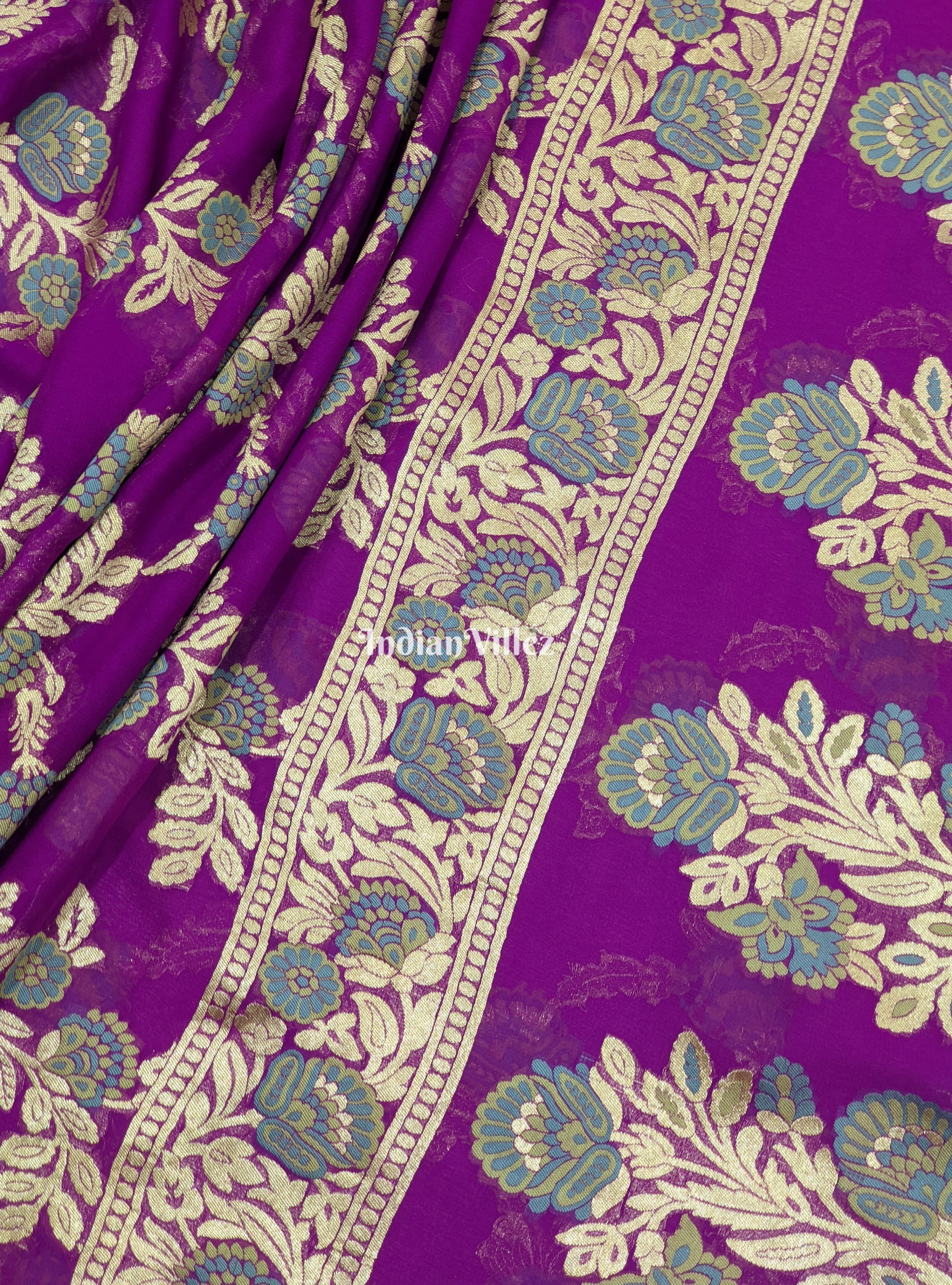 Purple Pure Banarasi Georgette Saree