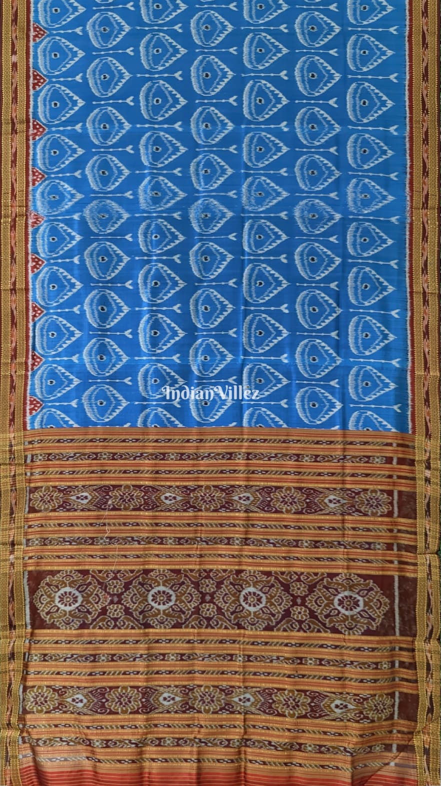 Sky Blue Odisha Handloom Khandua Patta Silk Saree