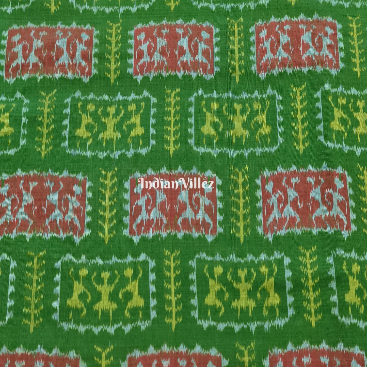 Mehendi Green Tribal Theme Sambalpuri Cotton Fabric