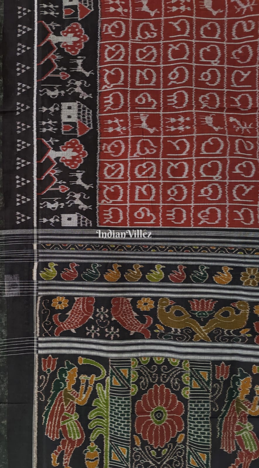 Maroon Odia Barnamala Sambalpuri Pure Cotton Saree