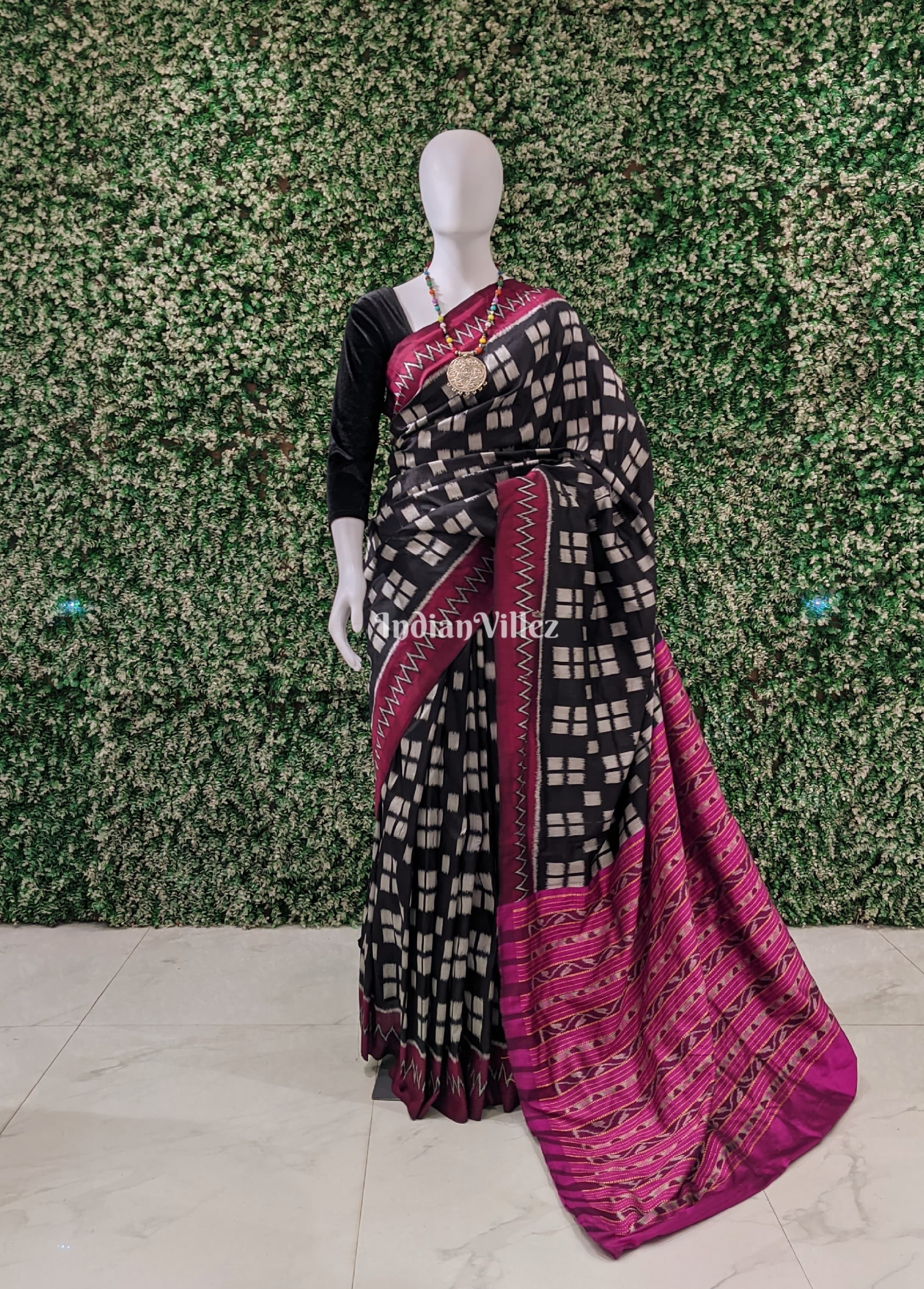 Black Maroon Odisha Ikat Contemporary Silk Saree