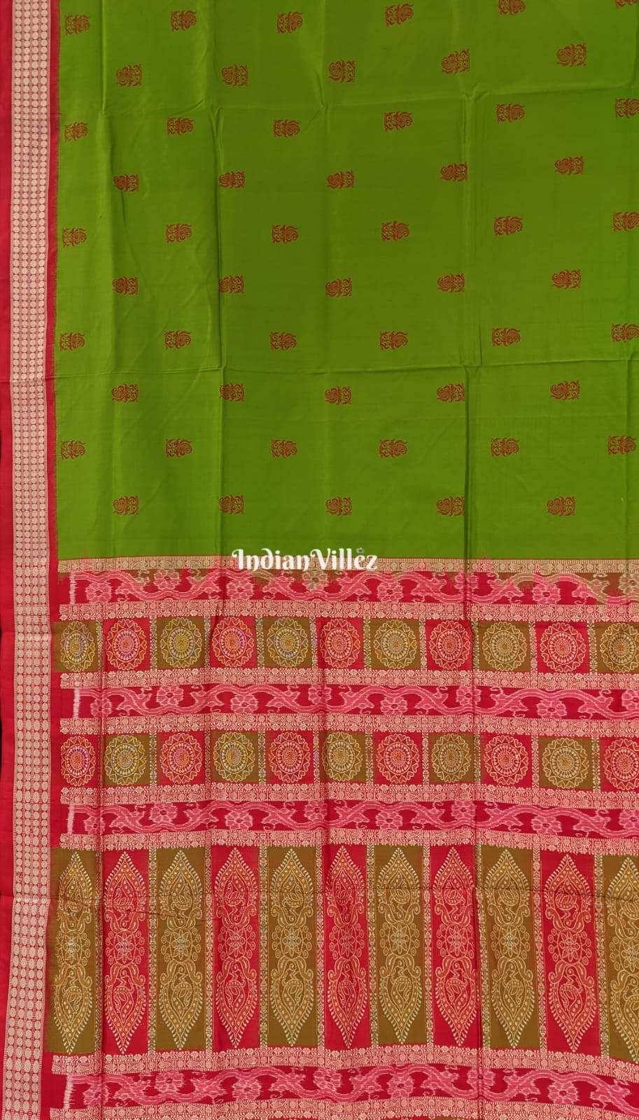 Pear Green Bomkai Sambalpuri Ikat Silk Saree