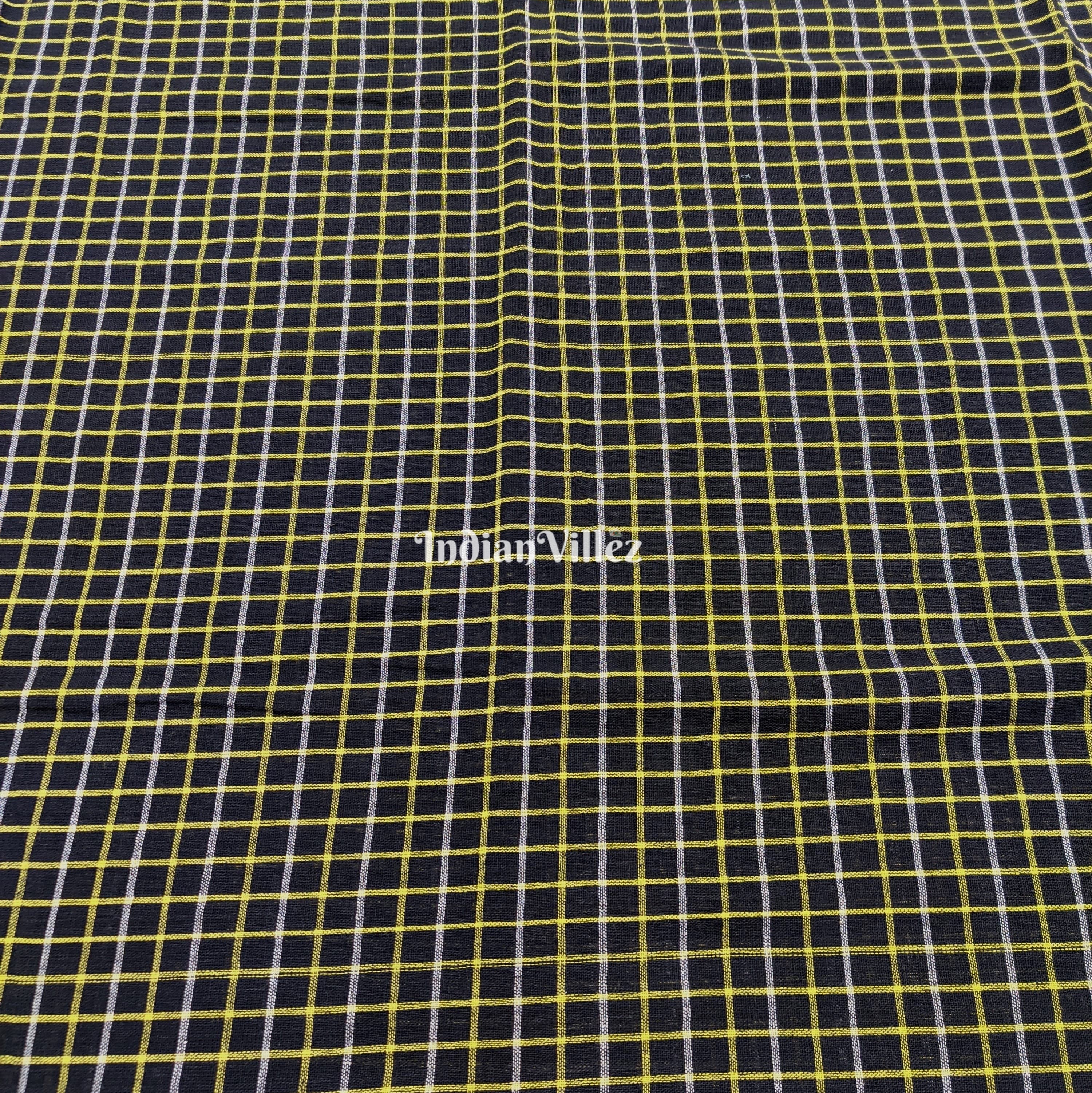 Black Yellow Checkered Organic Natural Dyed Kotpad Handloom Fabric