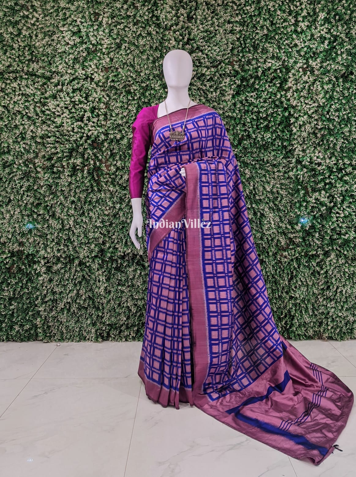 Royal Blue & Rose Pink Odisha Ikat Contemporary Silk Saree