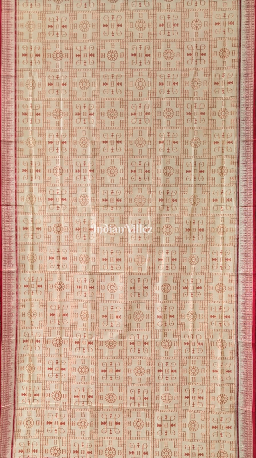 Beige Tribal Theme Odisha Ikat Pure Sambalpuri Silk Saree