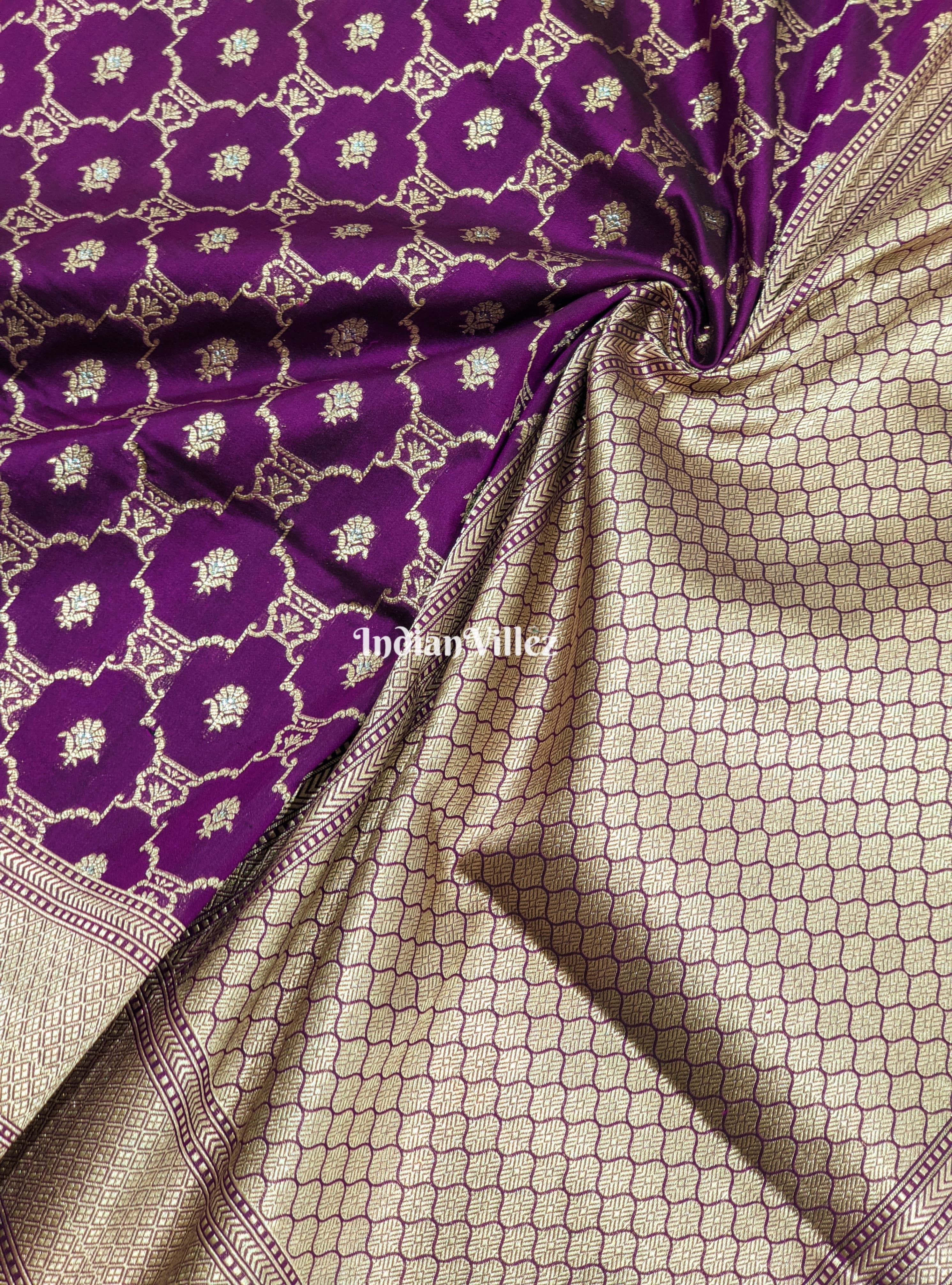 Purple Designer Banarasi Katan Silk Saree with Silver Zari Work