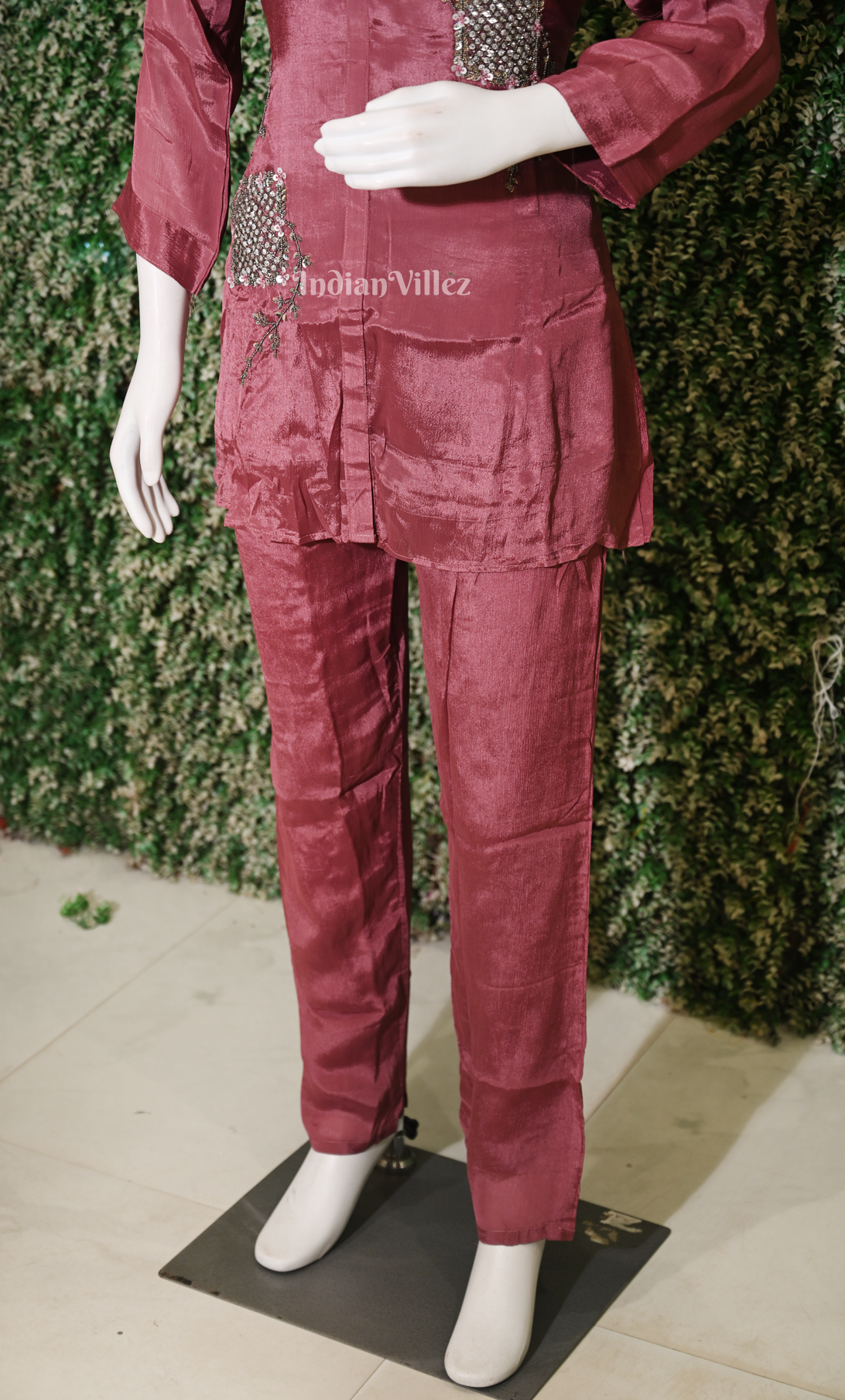 Designer Rust Maroon Embroidery Kurta & Pant Set-(Co-Ords Set) 
