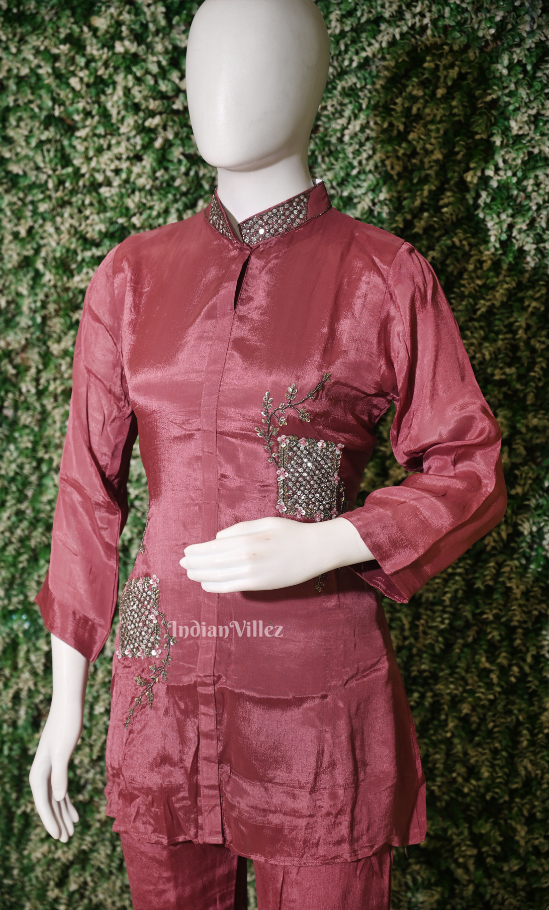 Designer Rust Maroon Embroidery Kurta & Pant Set-(Co-Ords Set) 