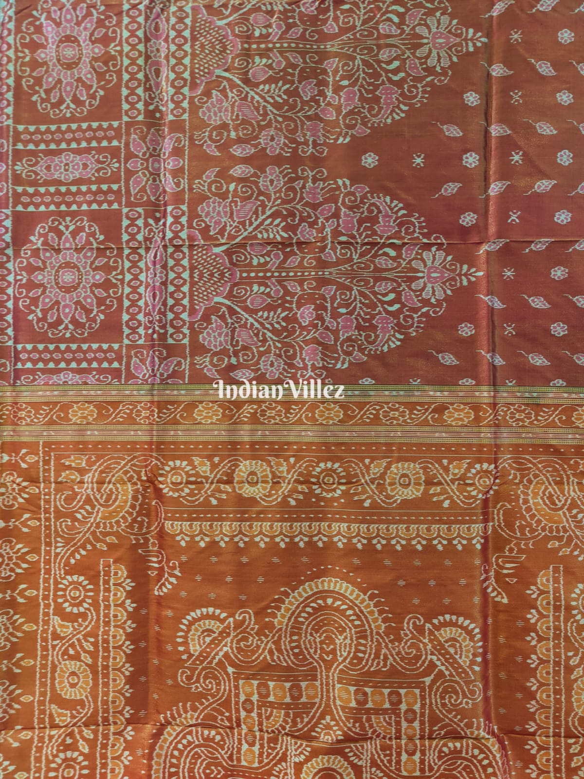 Maroon Pink Body Tissue Zari Sambalpuri Silk Saree