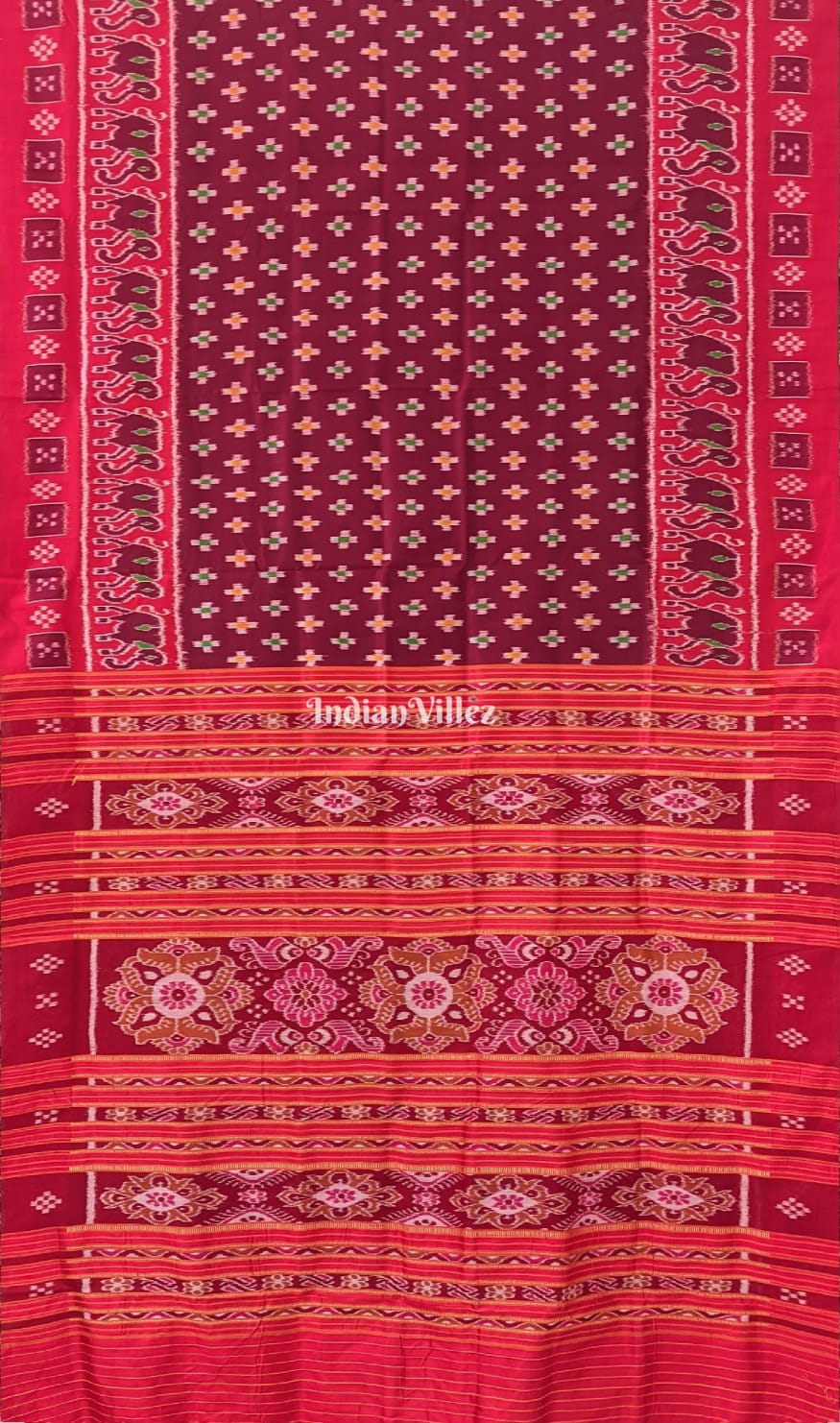 Red Pasapali Odisha Ikat Contemporary Silk Saree