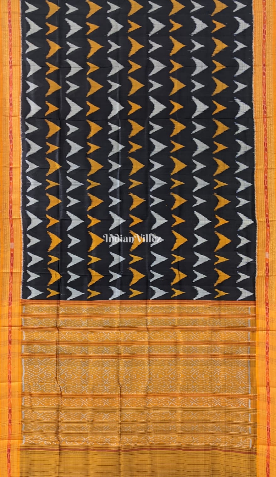 Black with Golden Steel Grey Odisha Ikat Khandua Silk Saree
