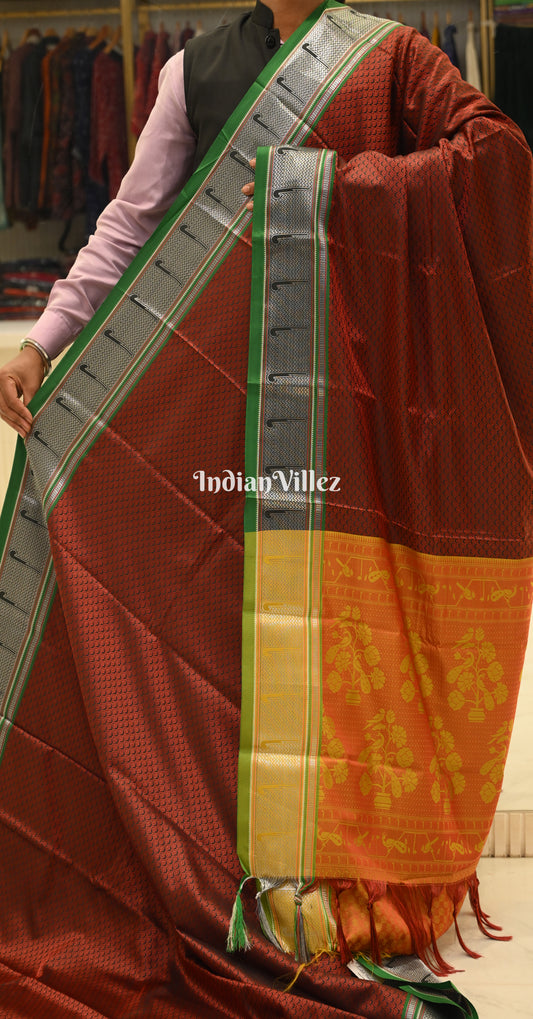 Maroon Orange Kanjivaram Silk Saree