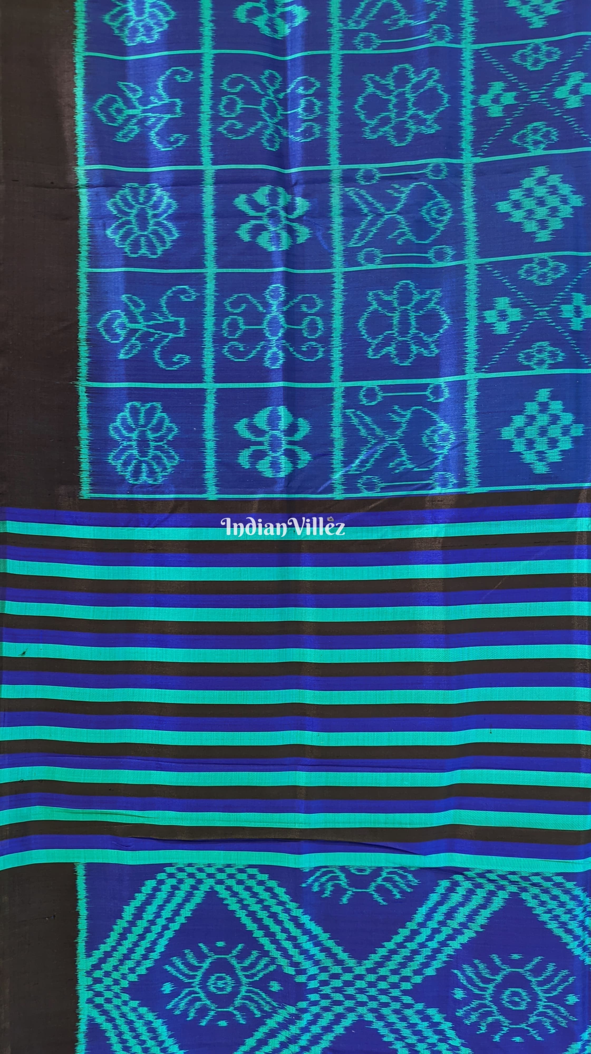 Blue Green Nabakothi Contemporary Designer Silk Saree