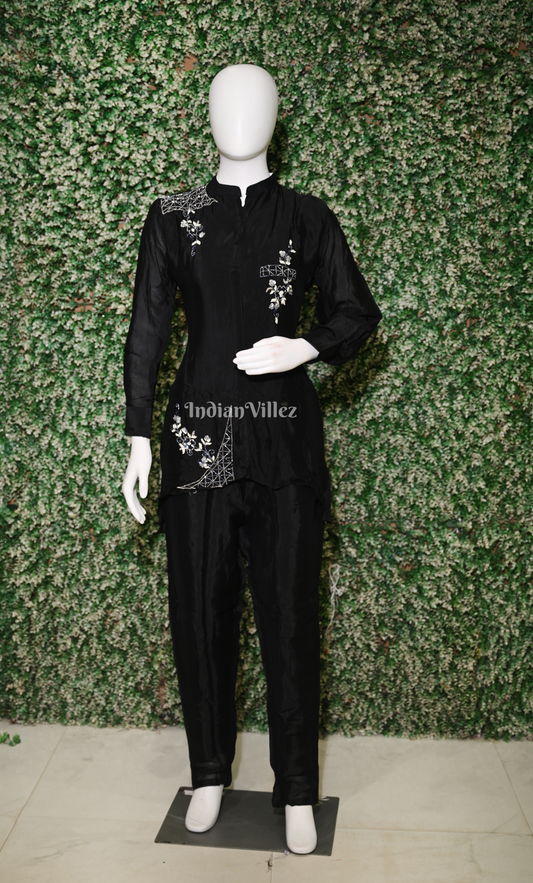 Designer Black Embroidery Kurta & Pant Set-(Co-Ords Set)