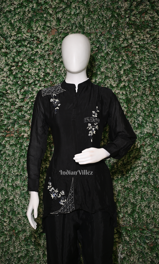 Designer Black Embroidery Kurta & Pant Set-(Co-Ords Set)