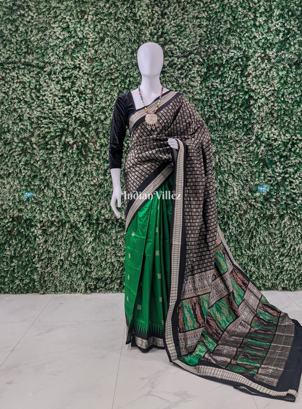 Green Patli Design Bomkai Sambalpuri Silk Saree