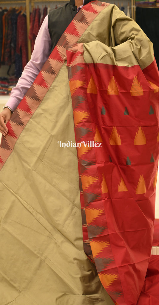 Beige Red Kanjivaram Silk Saree