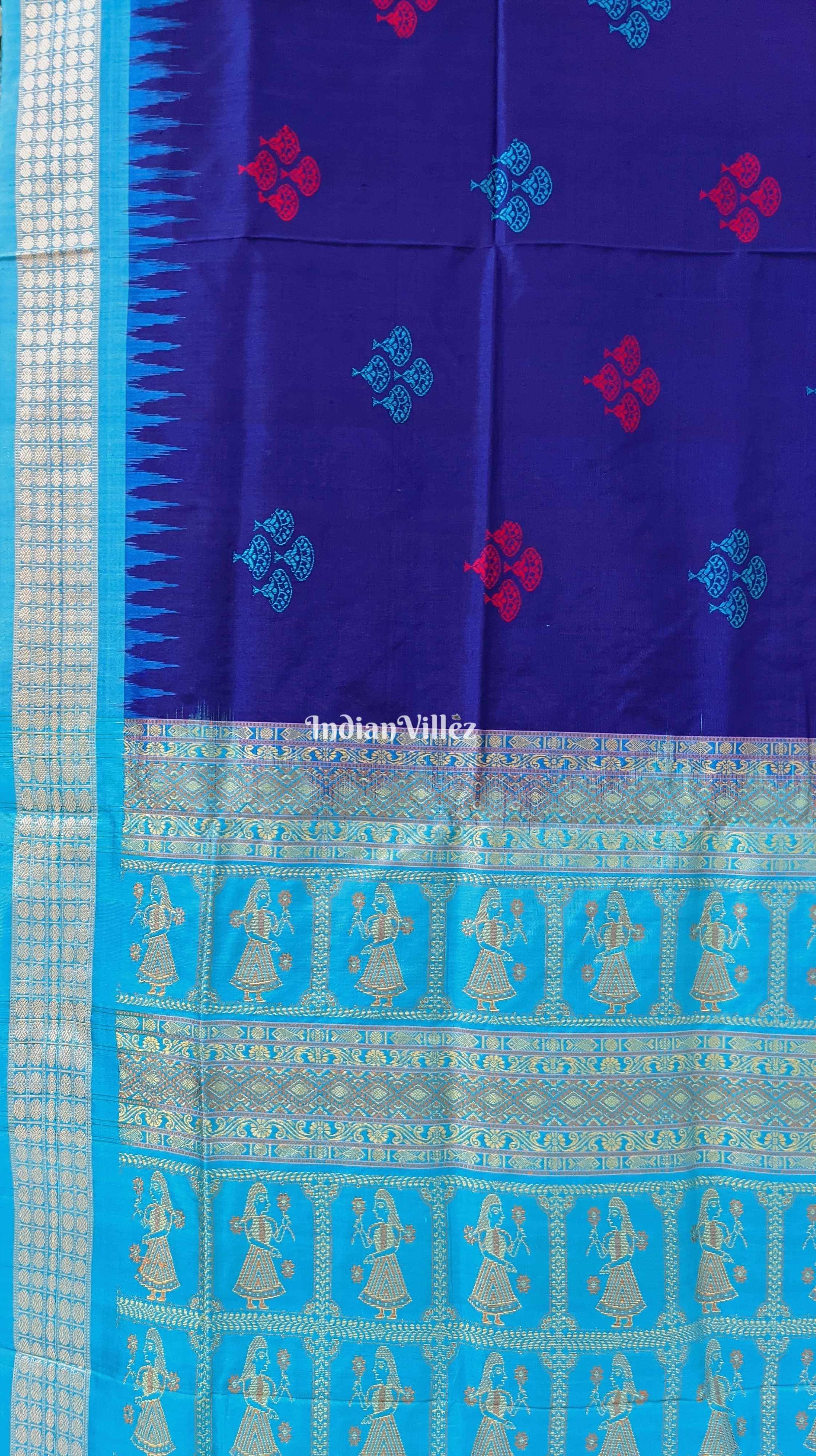 Violet Blue & Copper Sulfate Bomkai Sambalpuri Silk Saree