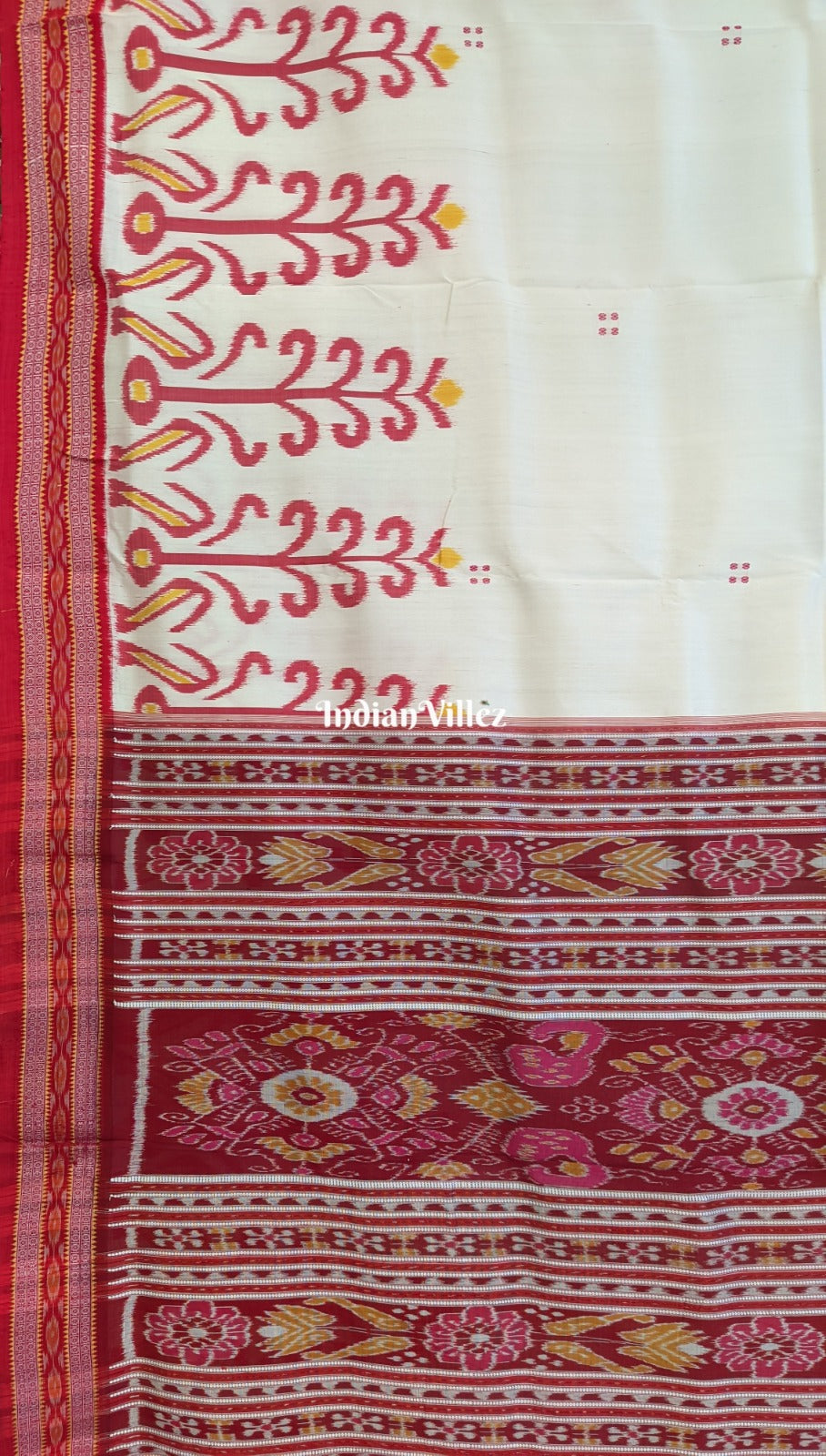 White Red Odisha Ikat Khandua Silk Saree