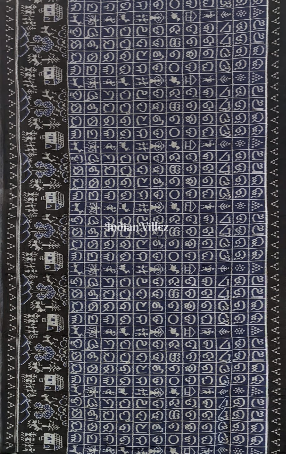 Blue & Black Odia Barnamala with Tribal Sambalpuri Cotton Saree