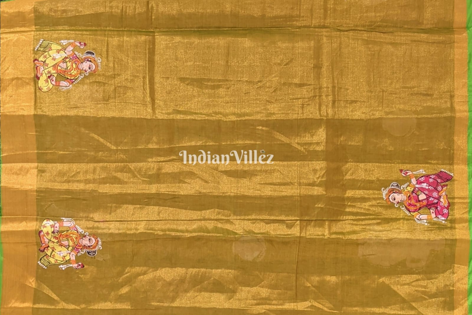 Golden Dualtone Krishna Pattachitra Tissue Saree