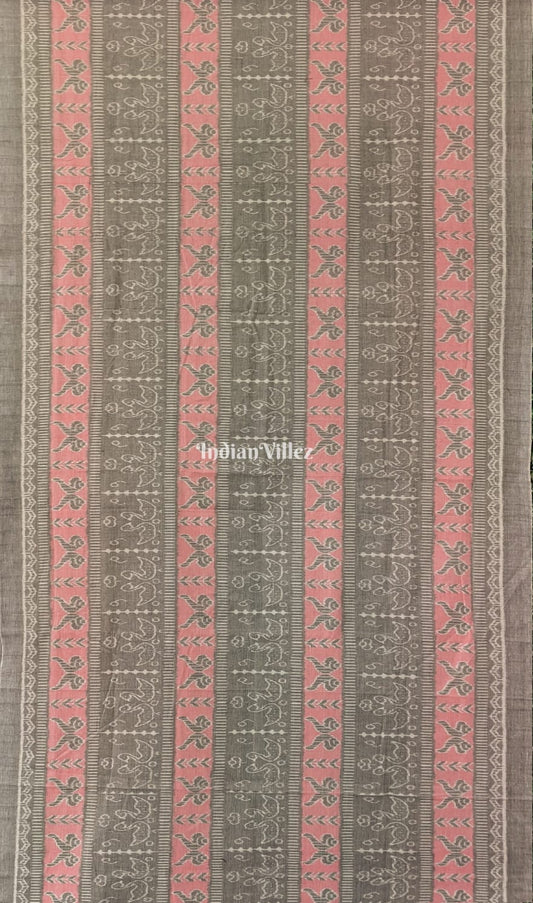 Pink Grey Odisha Ikat Pure Sambalpuri Cotton Saree