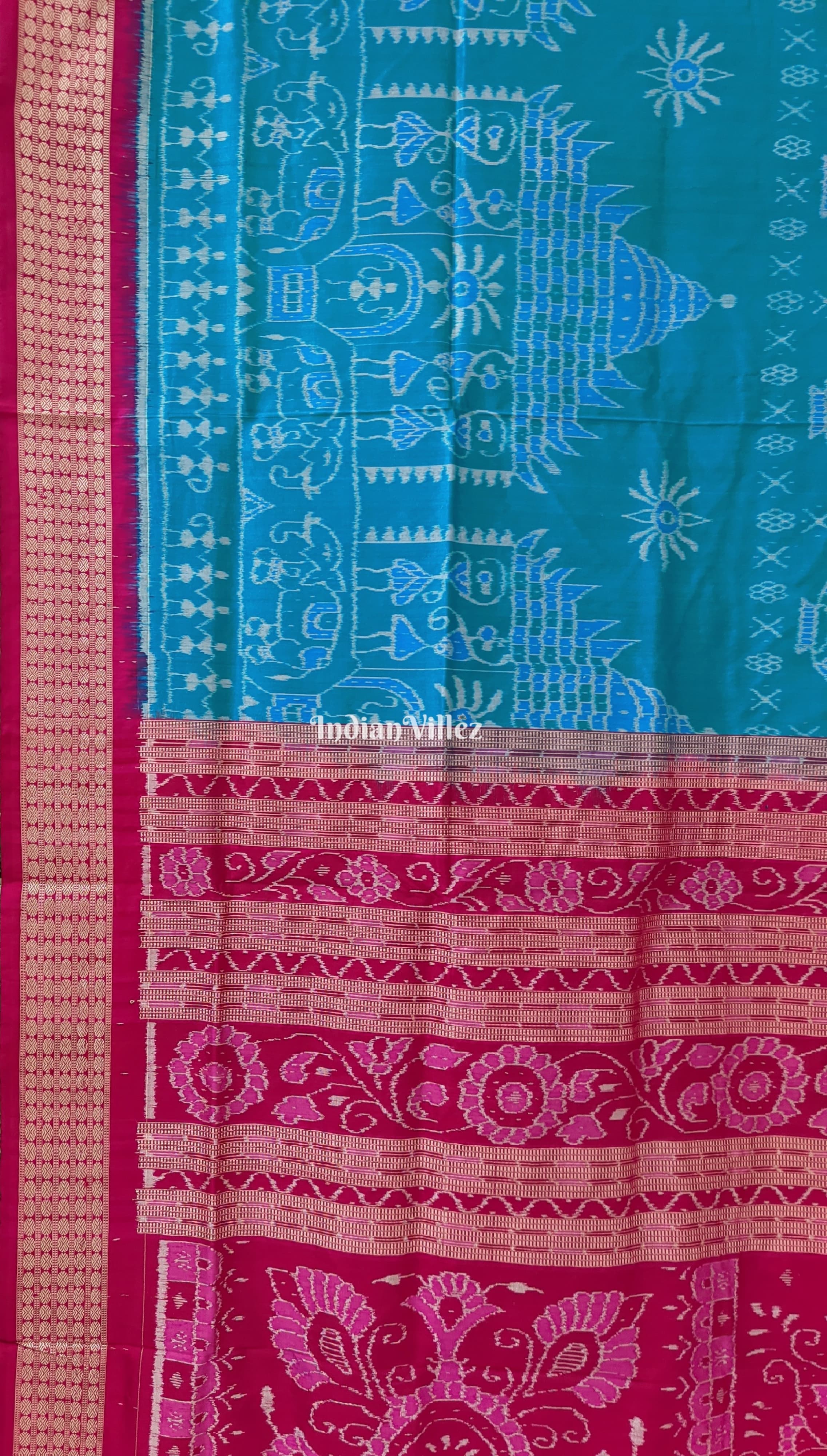 Teal Blue Rani Odisha Ikat Pure Sambalpuri Silk Saree