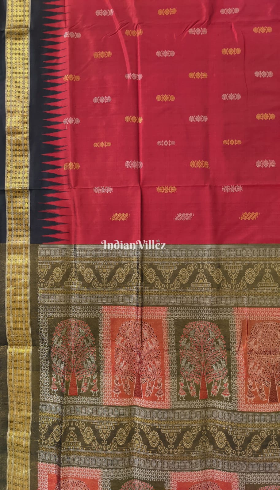 Maroon Bomkai Tissue Sambalpuri Silk Saree