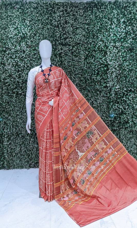 Red Nabakothi Odisha Ikat Contemporary Designer Saree