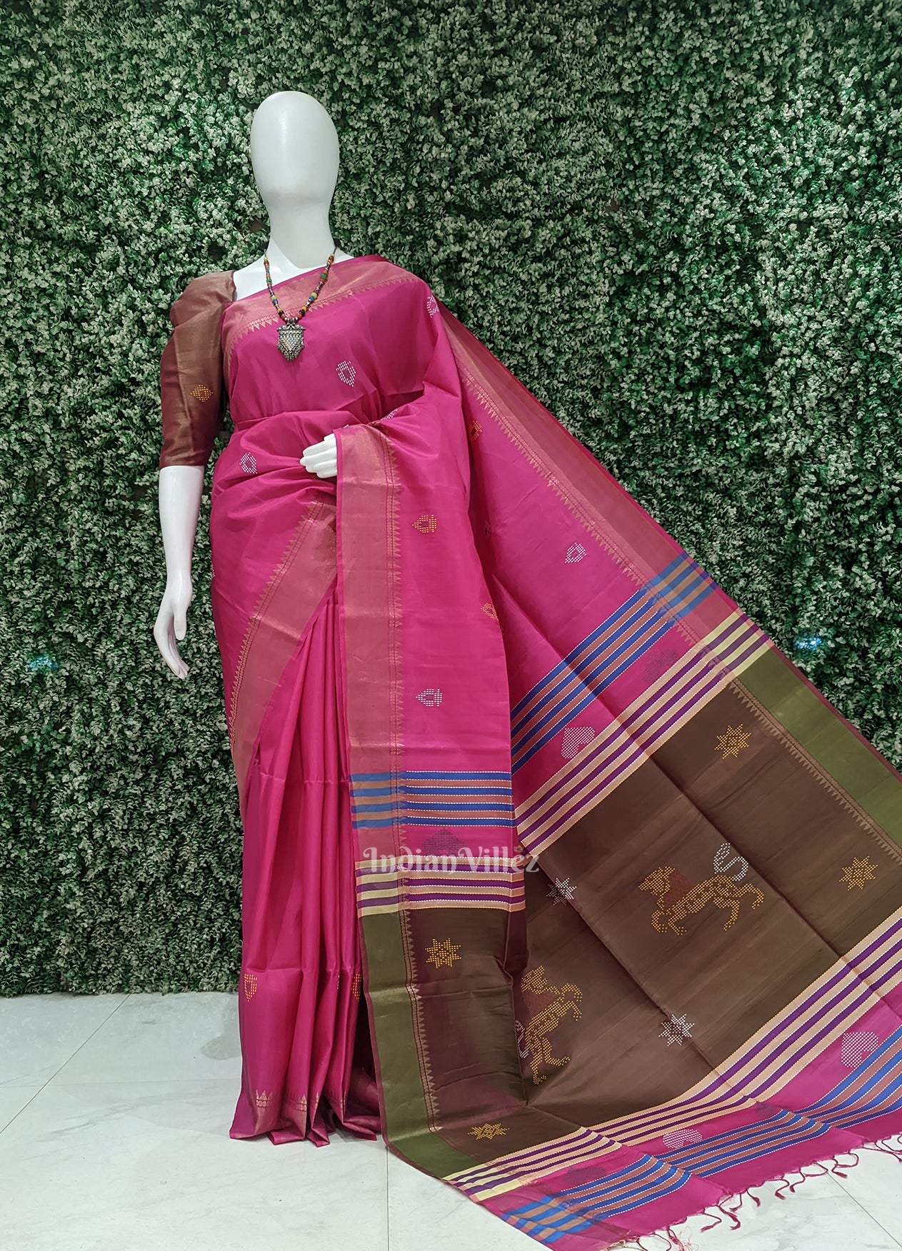 Rani Pink Pure Bishnupuri Silk Saree