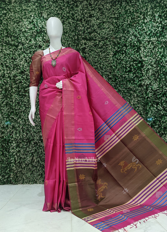 Rani Pink Pure Bishnupuri Silk Saree