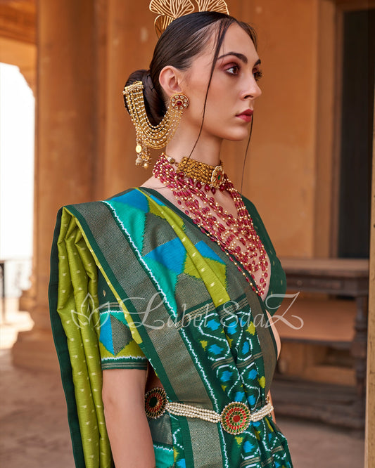 Green Leheriya Pochampally Ikat Saree