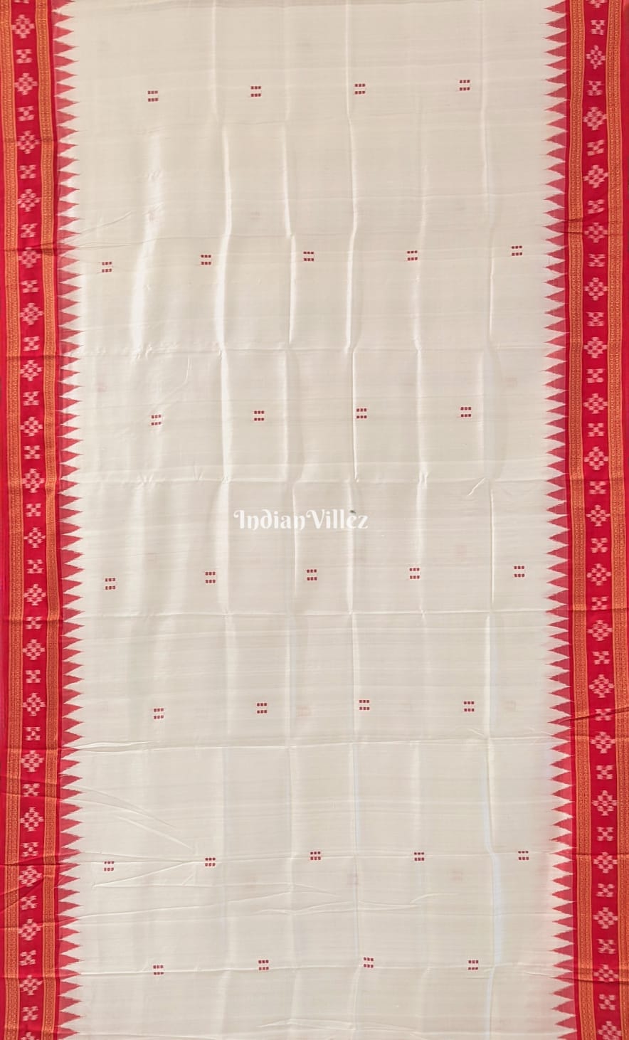 White Butta Design Border Pasapali Khandua Silk Saree