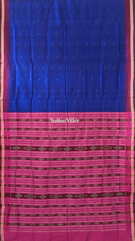 Blue Maroon Sambalpuri Bomkai Silk Saree with Pasapali Anchal