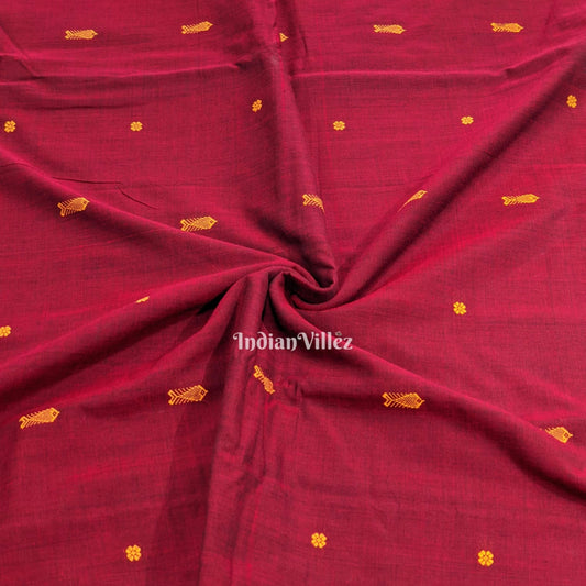 Maroon Fish & Flower Motif Bomkai Cotton Fabric