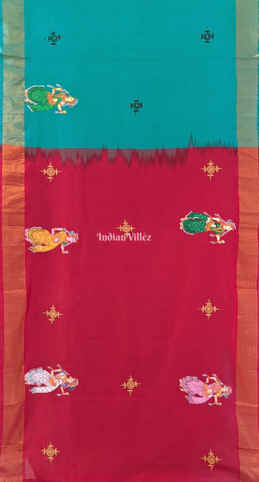 Blue Green Raja (Festival) Pattachitra South Silk Saree