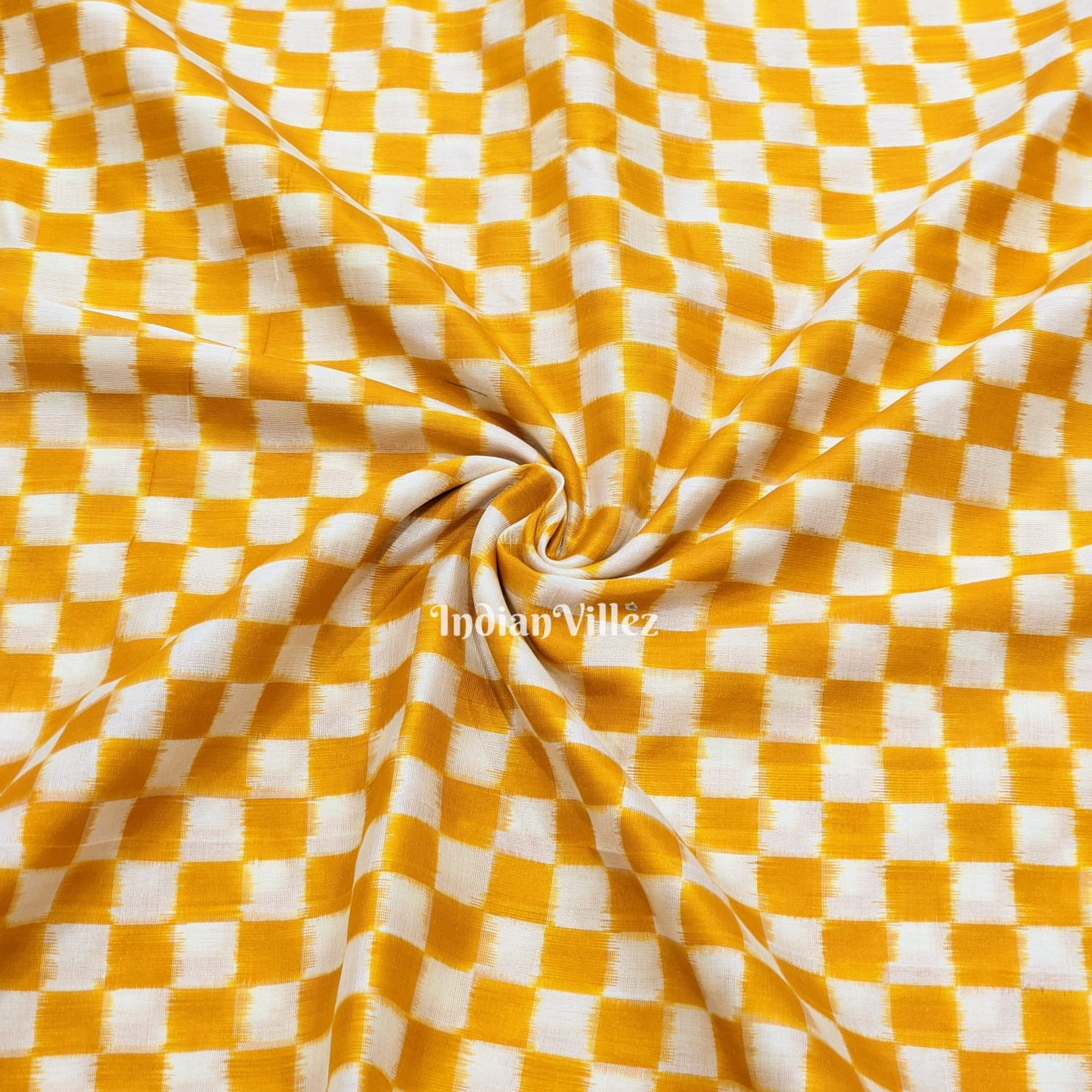 Yellow White Sambalpuri Ikat Silk Fabric