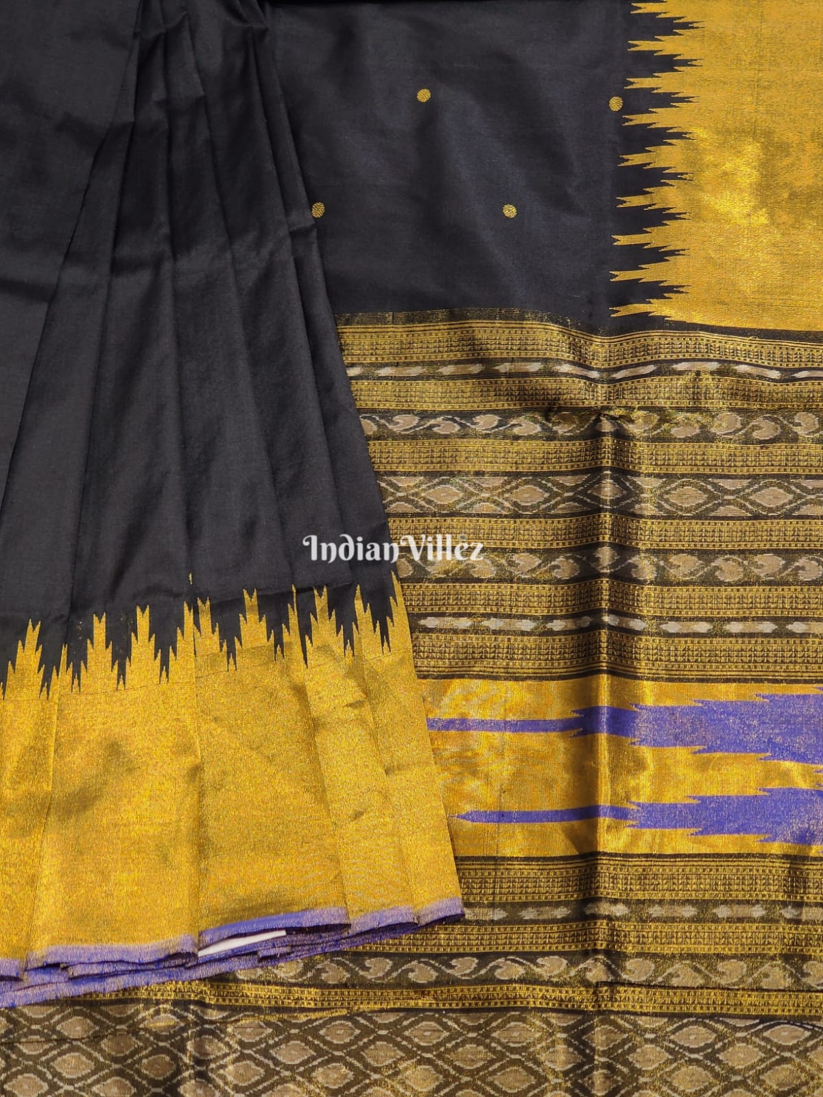 Black Golden Border Tissue Zari Sambalpuri Silk Saree