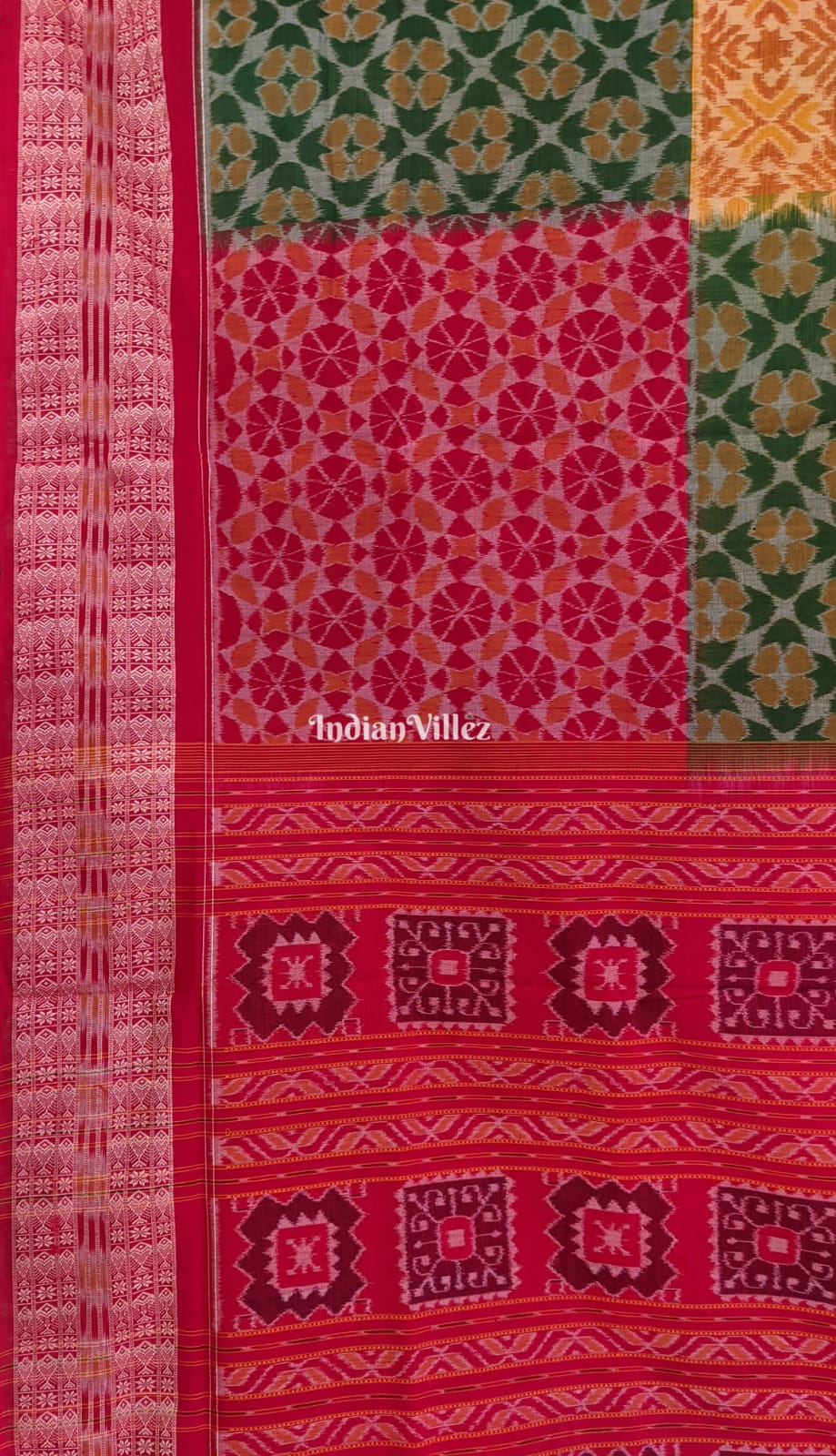 Multicolor Odisha Ikat Sambalpuri Cotton Saree with Fish Border